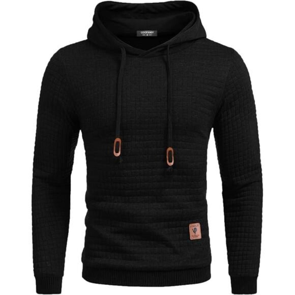 Mens Hooded Sweatshirt Casual Long Sleeve Drawstring Waffle Knit Pullover‎ Shirt